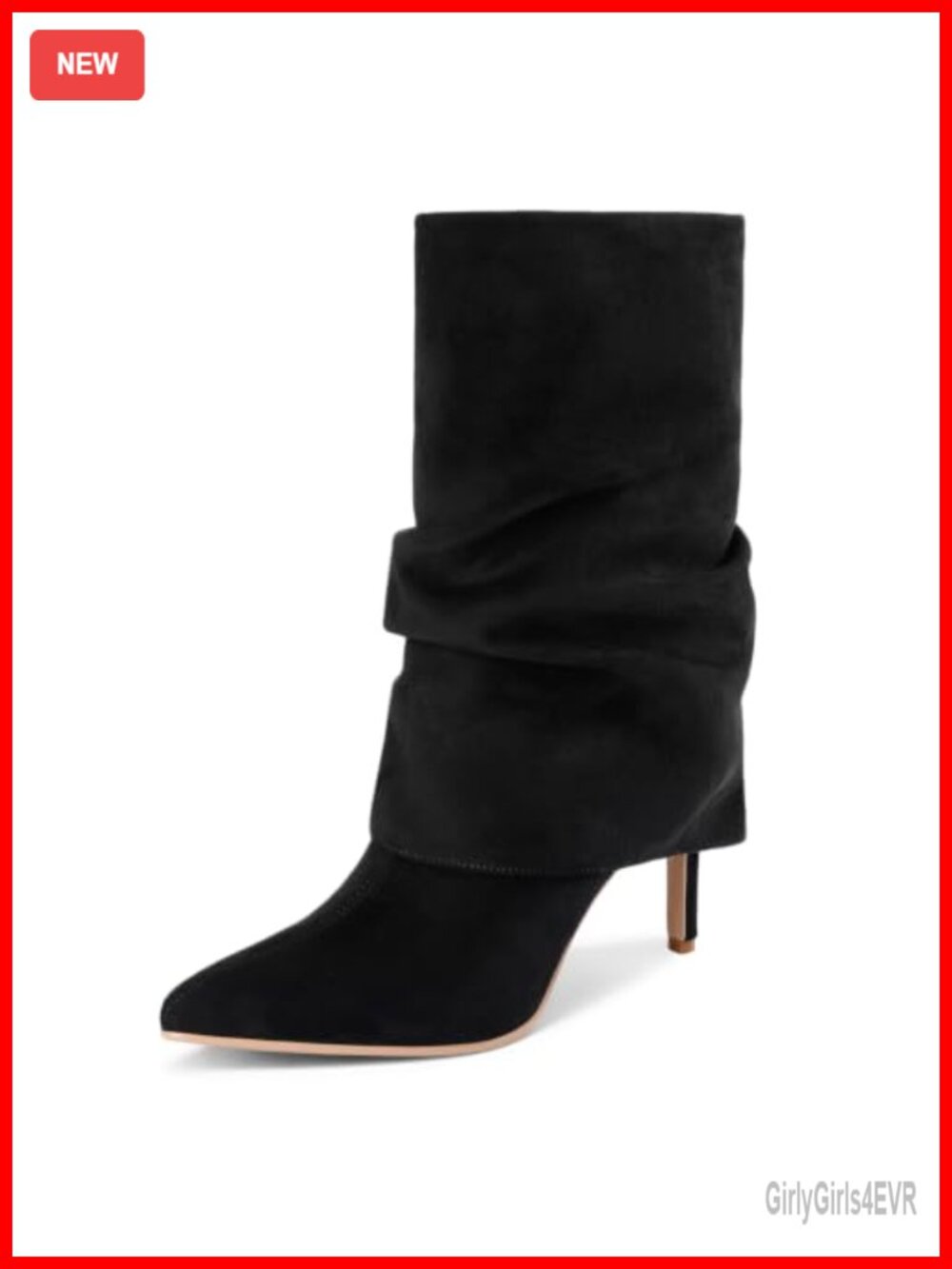 Faux Leather Fold Over Ankle Boots Slouch Stiletto Heel Pointed Toe